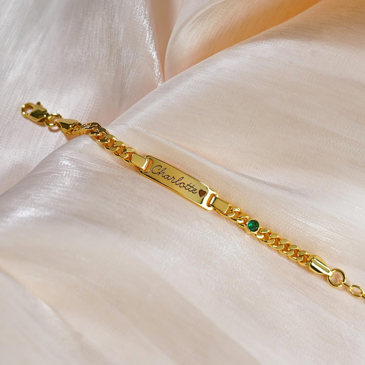 Custom Birthstone Name Bracelet – 18K Gold Plated – Personalised Baby & Toddler Jewellery – Ideal Birthday, Baptism & Parent-Child Gifts