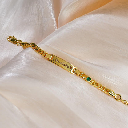 Custom Birthstone Name Bracelet – 18K Gold Plated – Personalised Baby & Toddler Jewellery – Ideal Birthday, Baptism & Parent-Child Gifts