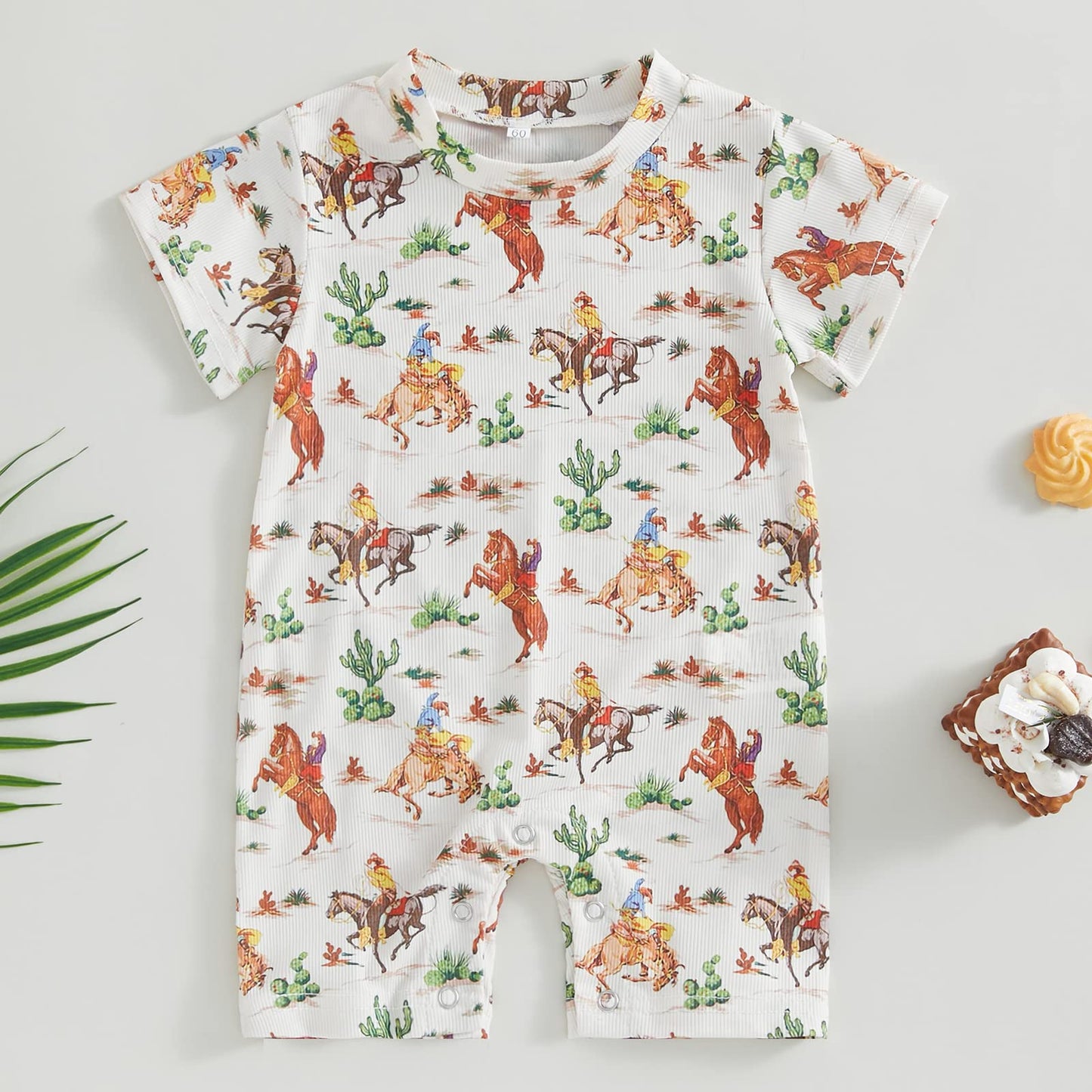 Gueuusu Country Baby Clothes Boy Girl Western Cow Print Short Sleeve Romper Bodysuit Ribbed One Piece Jumpsuit Summer Outfit