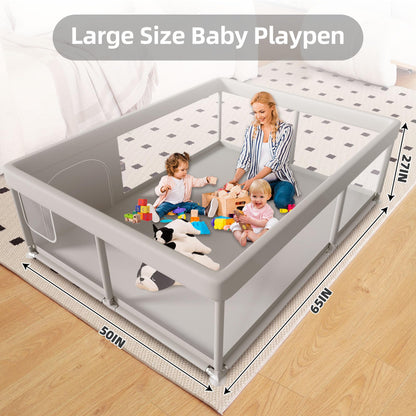 Baby Playpen 50x50 Inch, Play Pens for Babies and Toddlers Baby Fence Baby Play Yards for Indoor & Outdoor with Breathable Mesh Anti-Fall Playpen