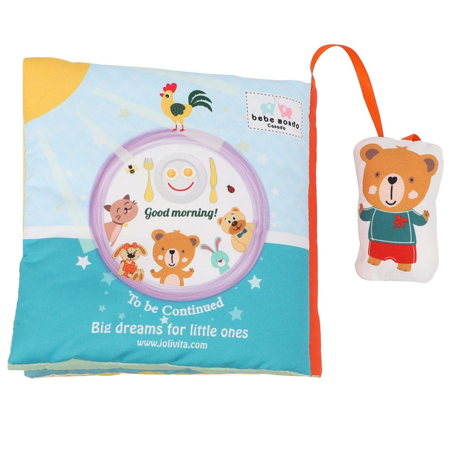 bebe mondo Teddy Bear Soft Baby Book Activity Quiet Cloth Books Developmental Toys Interactive Baby Books for Babies Toddlers Infants, Easter Gifts for Boys Girls,Washable Mirror Toy, Goodnight W Box