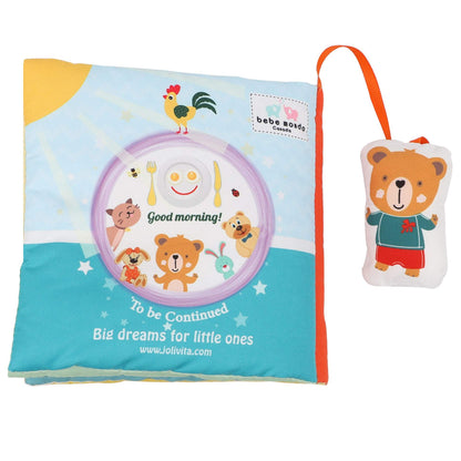 bebe mondo Teddy Bear Soft Baby Book Activity Quiet Cloth Books Developmental Toys Interactive Baby Books for Babies Toddlers Infants, Easter Gifts for Boys Girls,Washable Mirror Toy, Goodnight W Box