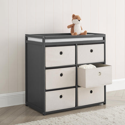 Delta Children Hayes Changing Table and Dresser for Bedroom with 6 Fabric Drawers, Charcoal Grey/Flax