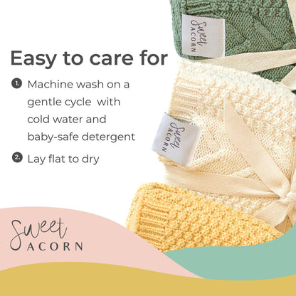 Knit Baby Blanket in Elegant Pattern, Organic Cotton Blankets for Crib or Stroller, Receiving Blankets - Salt White