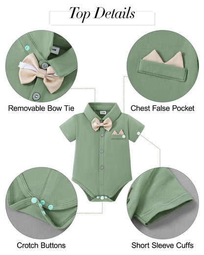 YALLET Baby Boy Clothes Suit Newborn Infant Gentleman Outfits, Formal Dress Shirt+Bowtie+Suspender Shorts Wedding Party Set