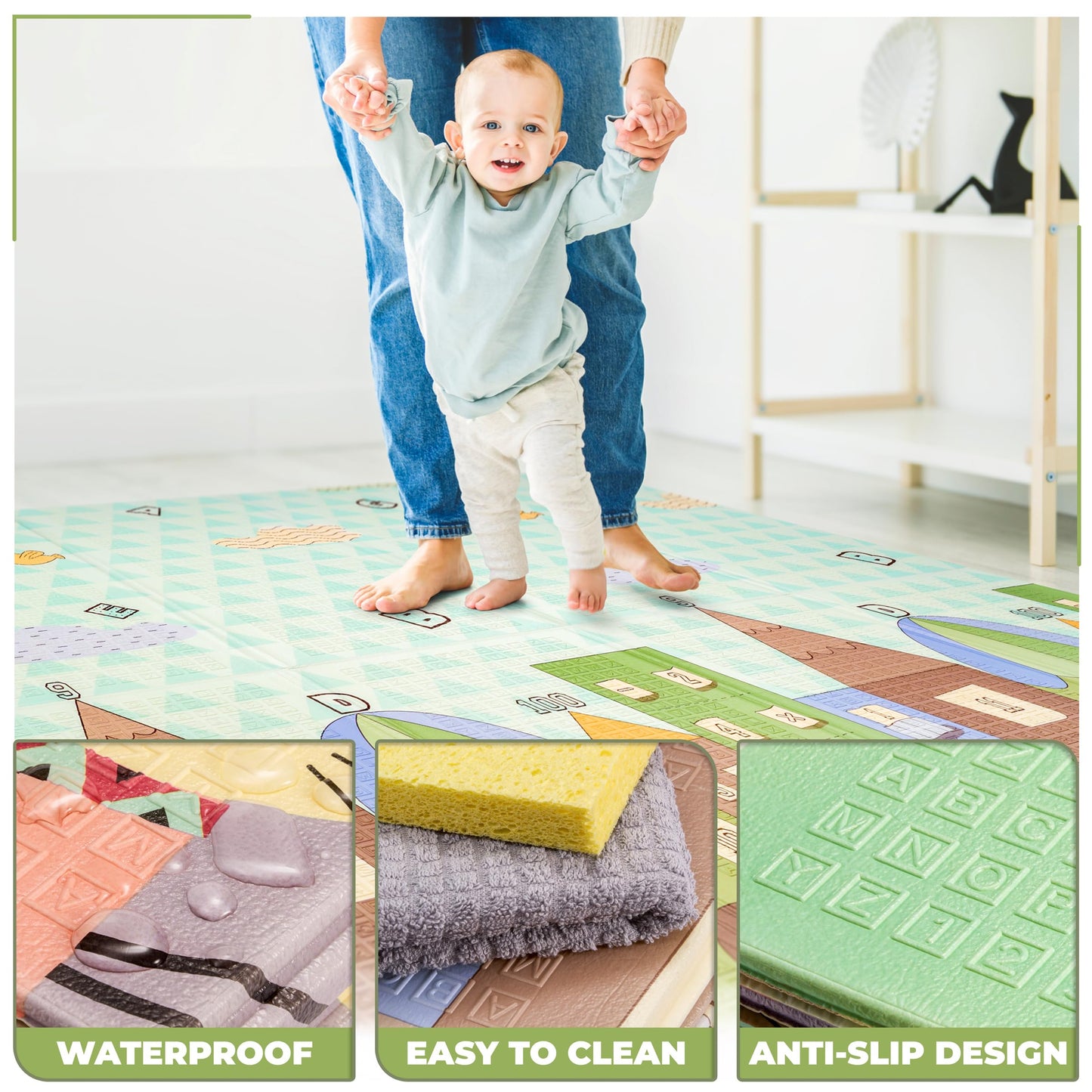 Sorbus Foldable Baby Play Mat, Kids Foam Mats for Floor with Travel Bag - Waterproof Foldable Play Mats for Babies, Infants, Toddlers, and Kids Playtime & Tummy Time 78x70x0.4 (Safari Party)