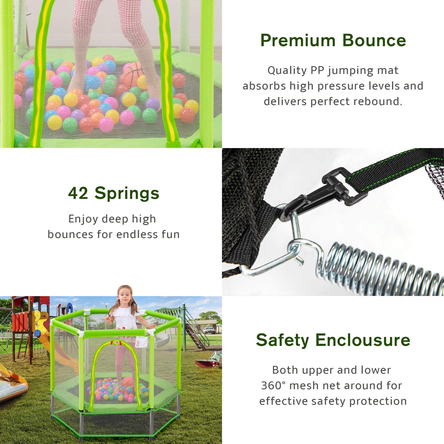 Merax 55" Mini Trampoline for Kids, 4.5FT Indoor Outdoor Toddler Trampoline with Safety Enclosure Net and Pit Balls Baby Small Trampoline Birthday Gifts for Girl and Boy Age 3 Months and up,