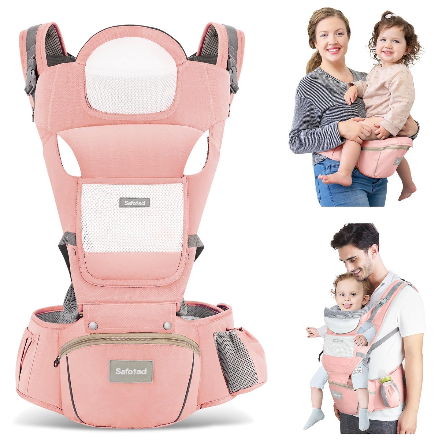 Baby Carrier with Hip Seat,Ergonomic M Position 6in1 Baby Carrier Newborn to Toddler,Head Support and Breathable Mesh Newborn Carrier,Adjustable Baby Holder Carrier for Dad&Mom-Grey