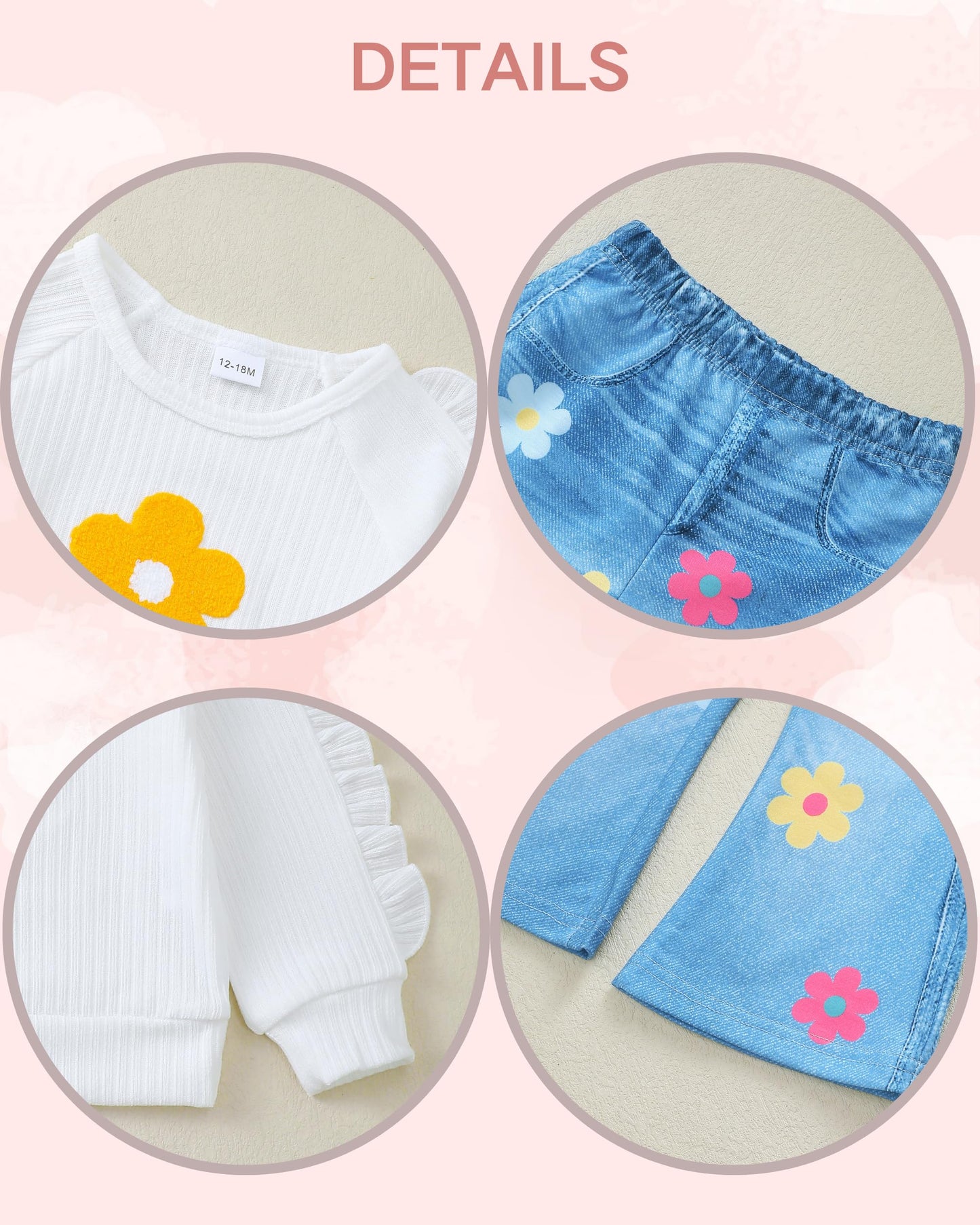 Renotemy Toddler Baby Girl Clothes Fall Winter Outfits Gifts Sweatshirt Bell Bottom Jeans Pants for 12Months-5 Year Girls