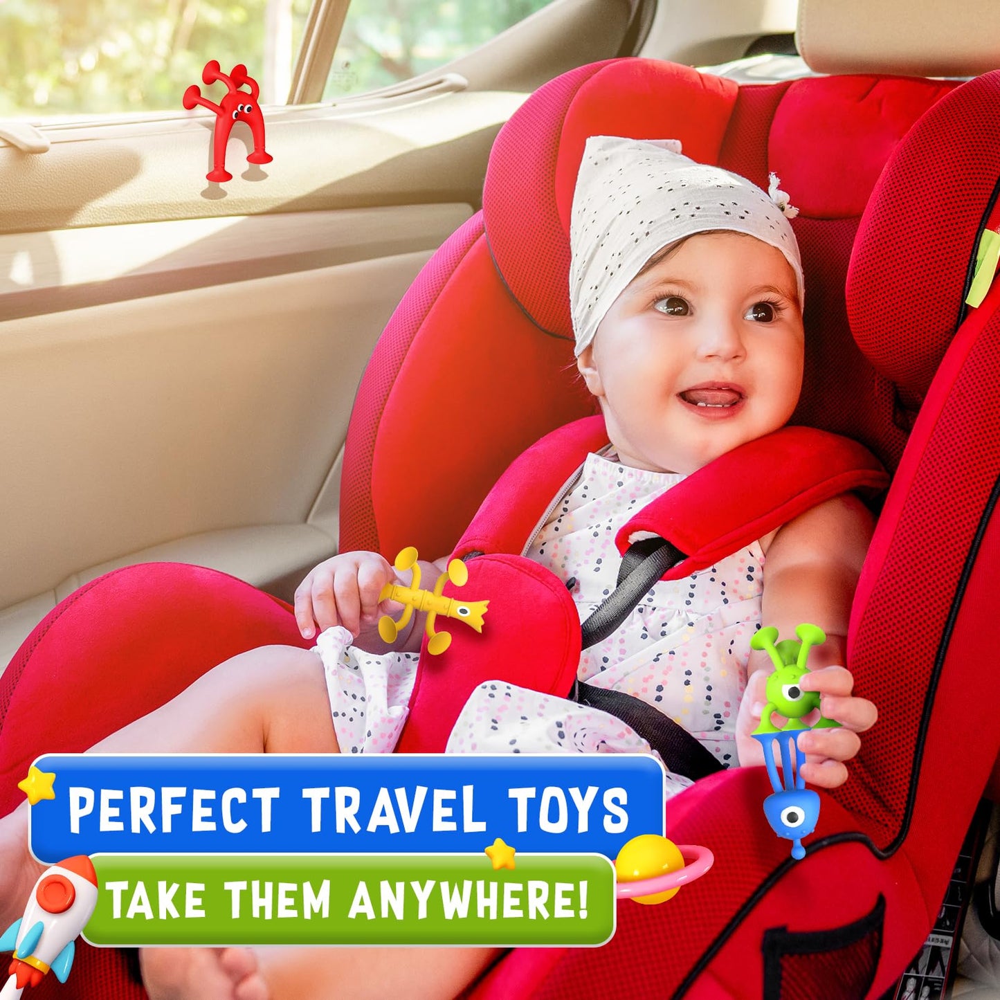 Baby Bath Toys Suction Toy: No Hole Bath Toy for Baby Toddlers - Kids Mini Sensory Fidget Suction Cup Toys for Boys Girls - Window Building Toy Travel Essentials Road Trip Activities for Kids Gifts