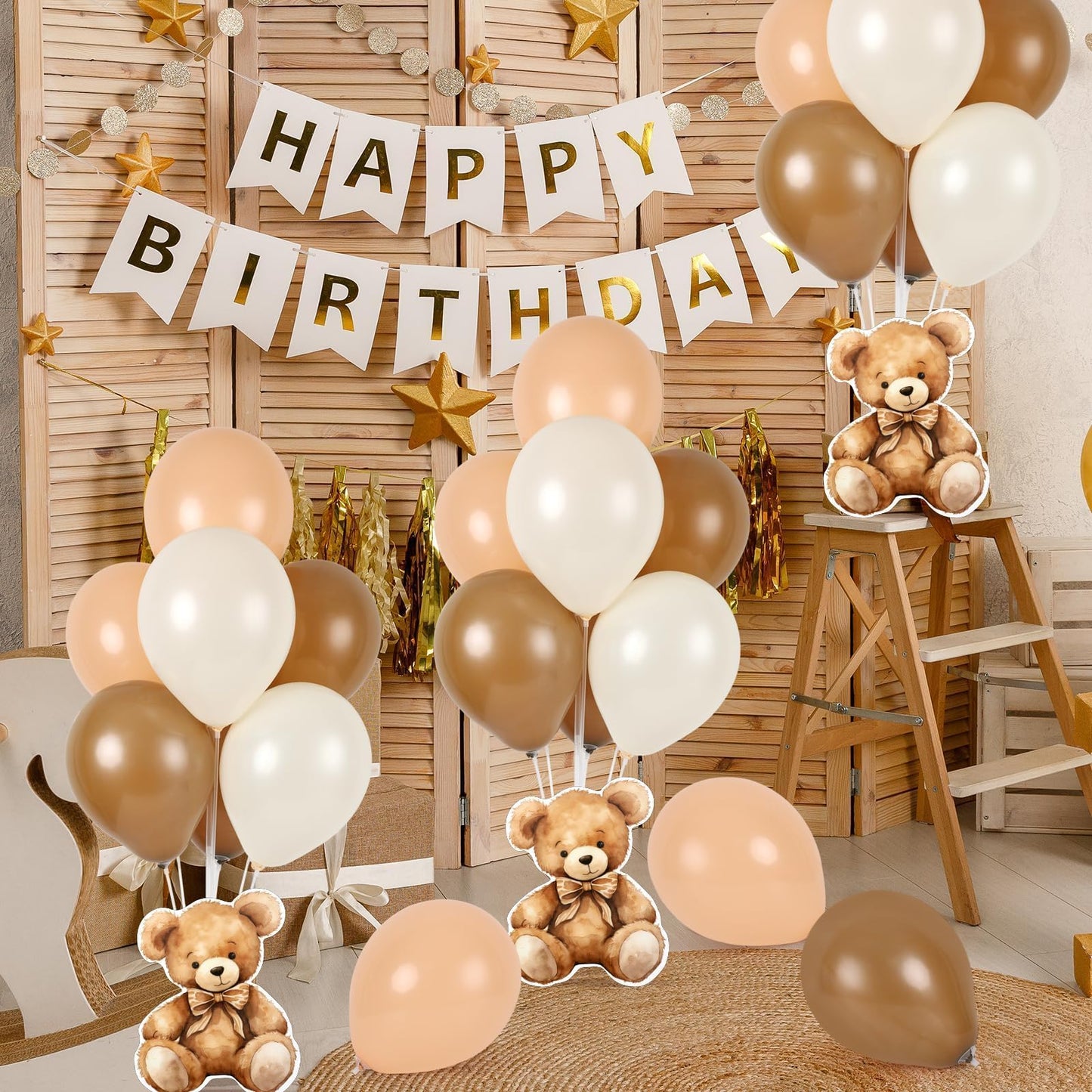 4 Sets Balloon Stand Kit for Table Bear Baby Shower Tables Centerpieces with Balloon Boy Baby Shower Decorations for Bear Theme Gender Reveal Birthday Party Table Decorations Supplies (Brown Bear, 4)