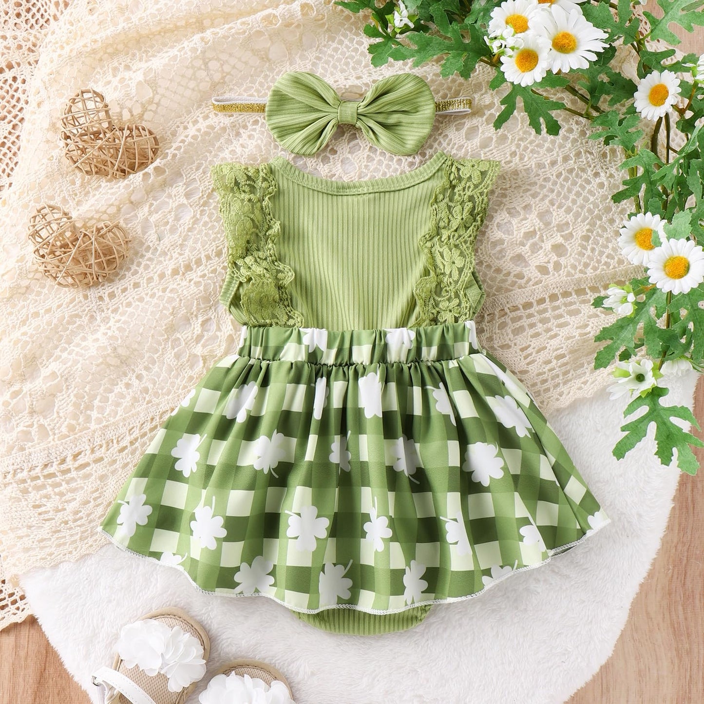 Baby Girl Clothes Newborn Romper Dress Infant Lace Ruffle Sleeveless Summer Outfits with Headband 0-12 Months