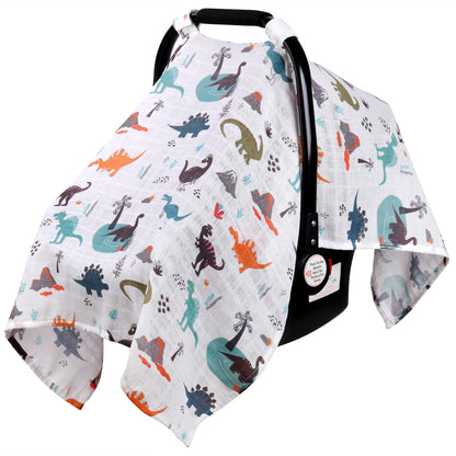 Rquite Car Seat Cover, Muslin Cotton Infant Car Seat Canopy, Breathable Baby Carrier Cover, Summer Stroller Sun Shade, Flower