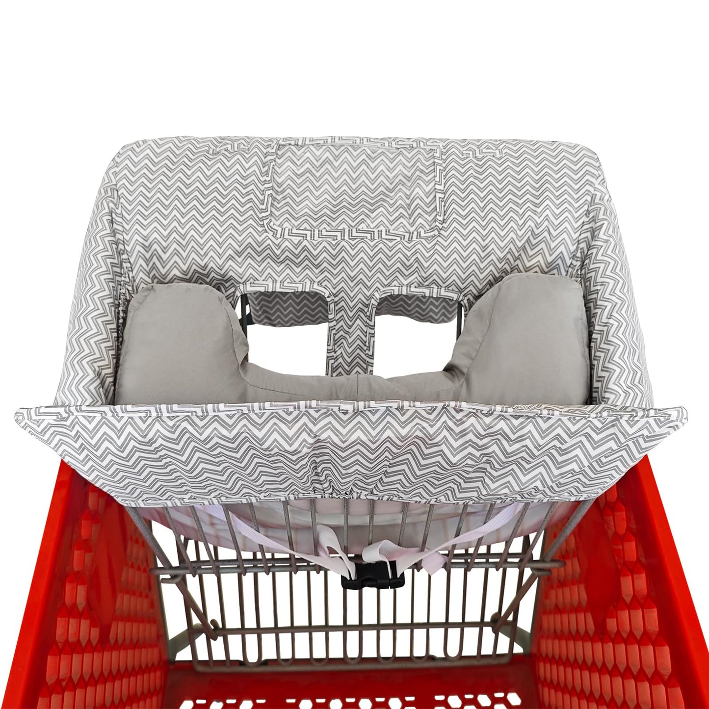 Soft Pillow Attached 2-in-1 Shopping Cart and High Chair Cover for Baby, Cotton Padded Cart Cover, Fold'n Roll Style, Portable with Carry Bag (Blue Elephant)