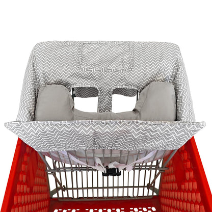 Soft Pillow Attached 2-in-1 Shopping Cart and High Chair Cover for Baby, Cotton Padded Cart Cover, Fold'n Roll Style, Portable with Carry Bag (Blue Elephant)
