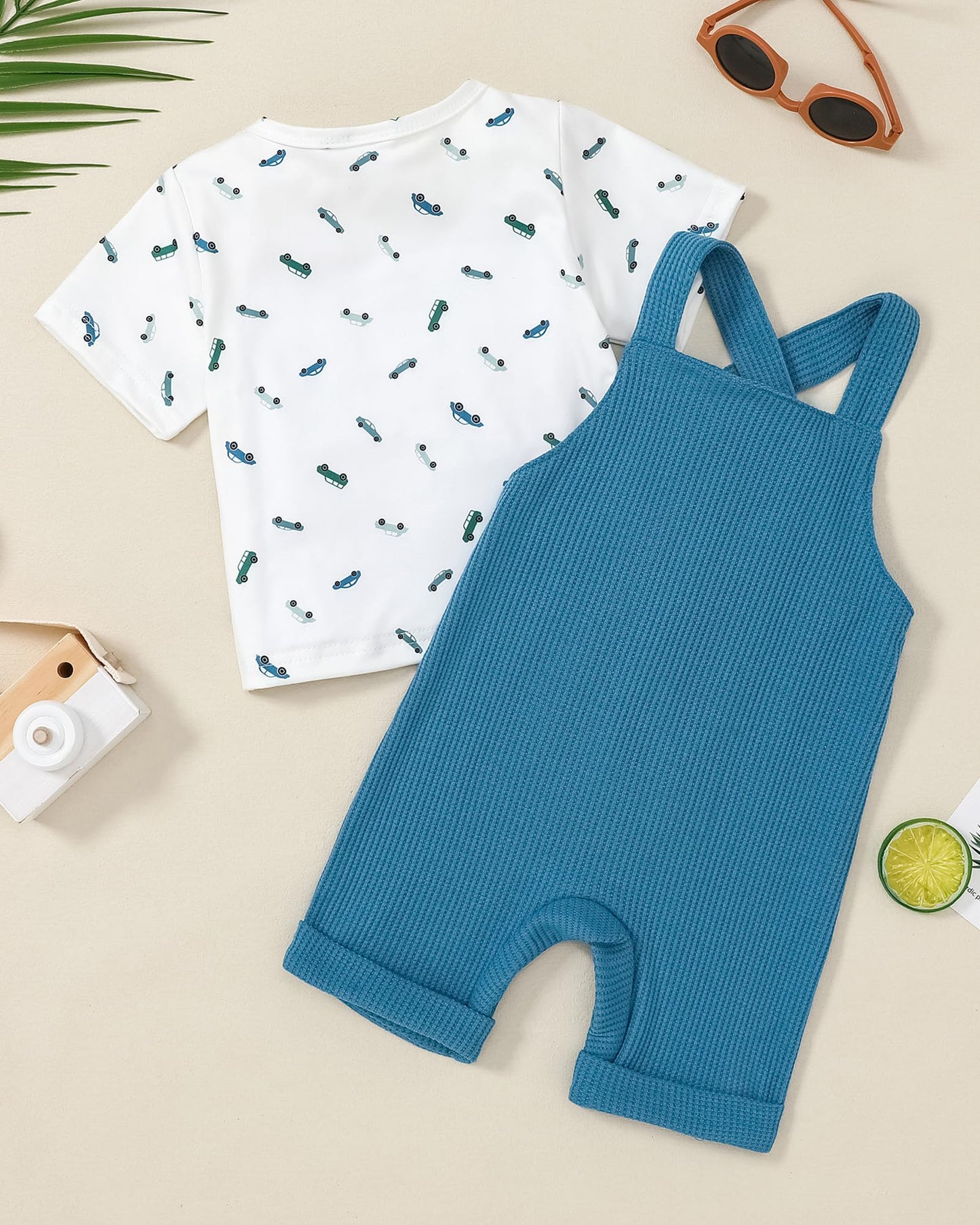 ZOEREA Toddler Baby Boys Clothes Summer Outfit Stripe T-Shirt and Shortall Romper Set Cute Jumpsuit Solid Color 6M-4T