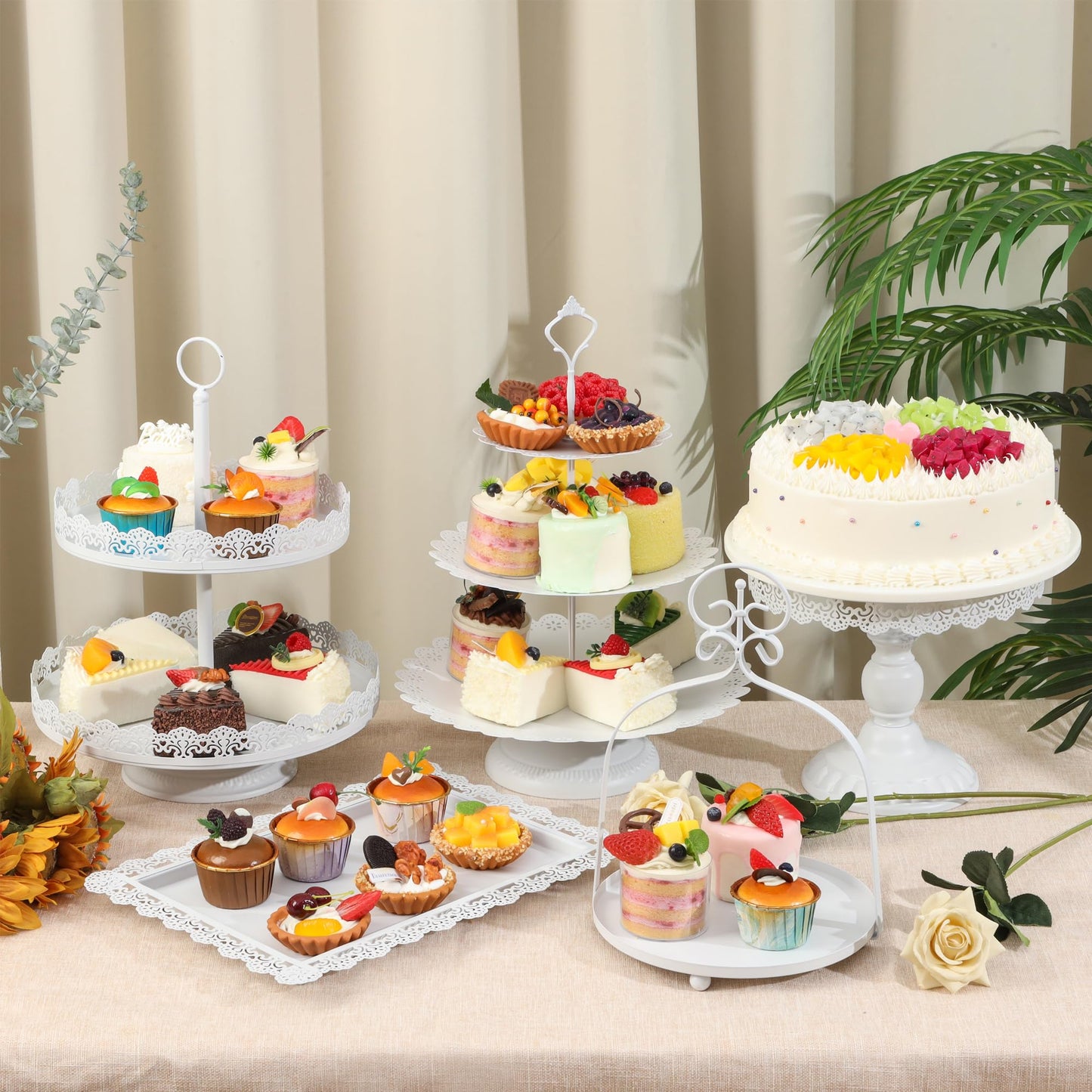 ZUMELER Gold 5Pcs Cake Stands Set Metal Round Cupcake Holder Cookies Dessert Display Plate Serving Tower Tray Platter with Handl for Baby Shower Wedding Birthday Party Celebration