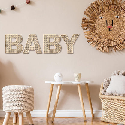 4 Pcs Wooden Nursery Decor Baby Letters Sign Rattan 8 Inch Wood Wildflower Nursery Letters Boho Wall Decor for Baby Shower Newborn Birthday Gift