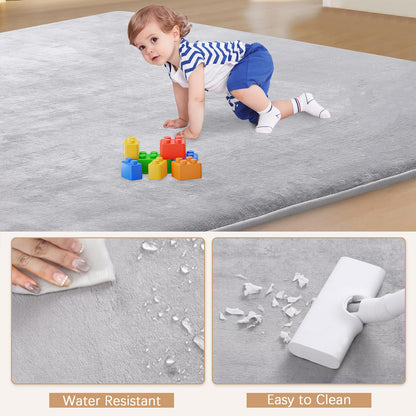 Thick Baby Play Mat for Floor,50 x 50 Playpen Mat,Tummy Time Foam Mat,Ultra Soft Support & Plush Feel,Easy Care with Non-Slip Cushioned for Infant,Kids and Toddler Crawling,Beige