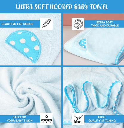 Set of 2 Hooded Baby Towels – White and Grey – Luxurious, Large and Super Absorbent – 30 x 30 Inch – Soft and Suitable for Infants, Toddlers and Kids – 400 GSM