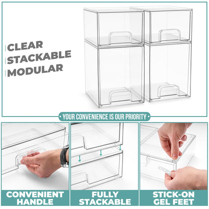 Sorbus Acrylic Storage Containers - 2 Pack, Stackable Storage Bins Set for Bathroom Organization - Clear Acrylic Drawer Organizers - Makeup Case Pull-Out Drawers (7.6’’ and 4.4’’ Tall)