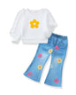 Renotemy Toddler Baby Girl Clothes Fall Winter Outfits Gifts Sweatshirt Bell Bottom Jeans Pants for 12Months-5 Year Girls