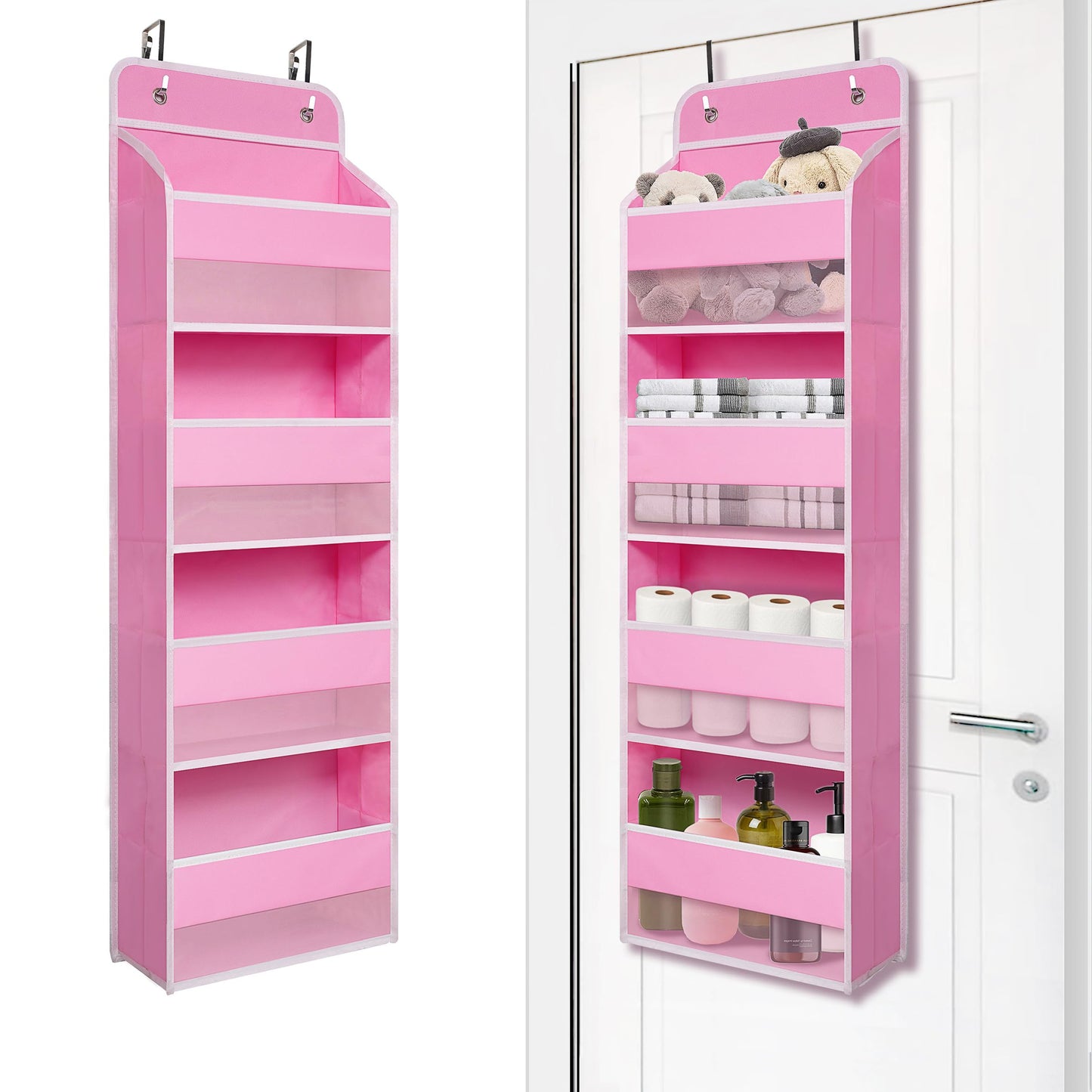 Over Door Organizer with 4 Large Capacity Pockets, Hanging Organizer Storage for Closet Bathroom Nursery Bedroom Dorm, Toys Cosmetics Sundries and Baby Essentials, Gray