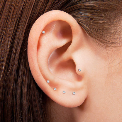 3mm Tiny CZ Screw on Flat Back Stud Earrings,Gold Plated Flat Back Cubic Zirconia Earrings for Helix Cartilage Tragus Earlobe Piercing Jewelry Gift for Women Men(3mm CZ, Gold)