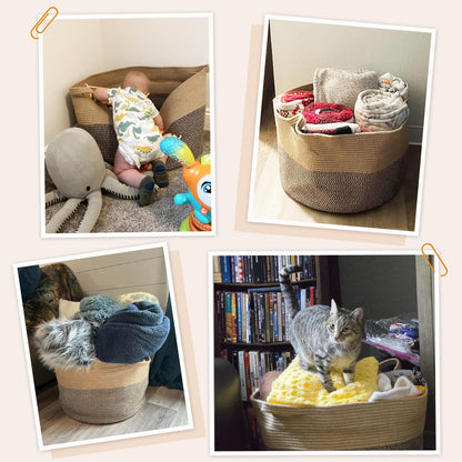 INDRESSME XXXLarge Cotton Rope Basket 21.7" x 21.7" x 13.8" Woven Baby Laundry Blanket Basket Toy Baskets with Handle Storage Comforter Cushions Thread Laundry Hamper