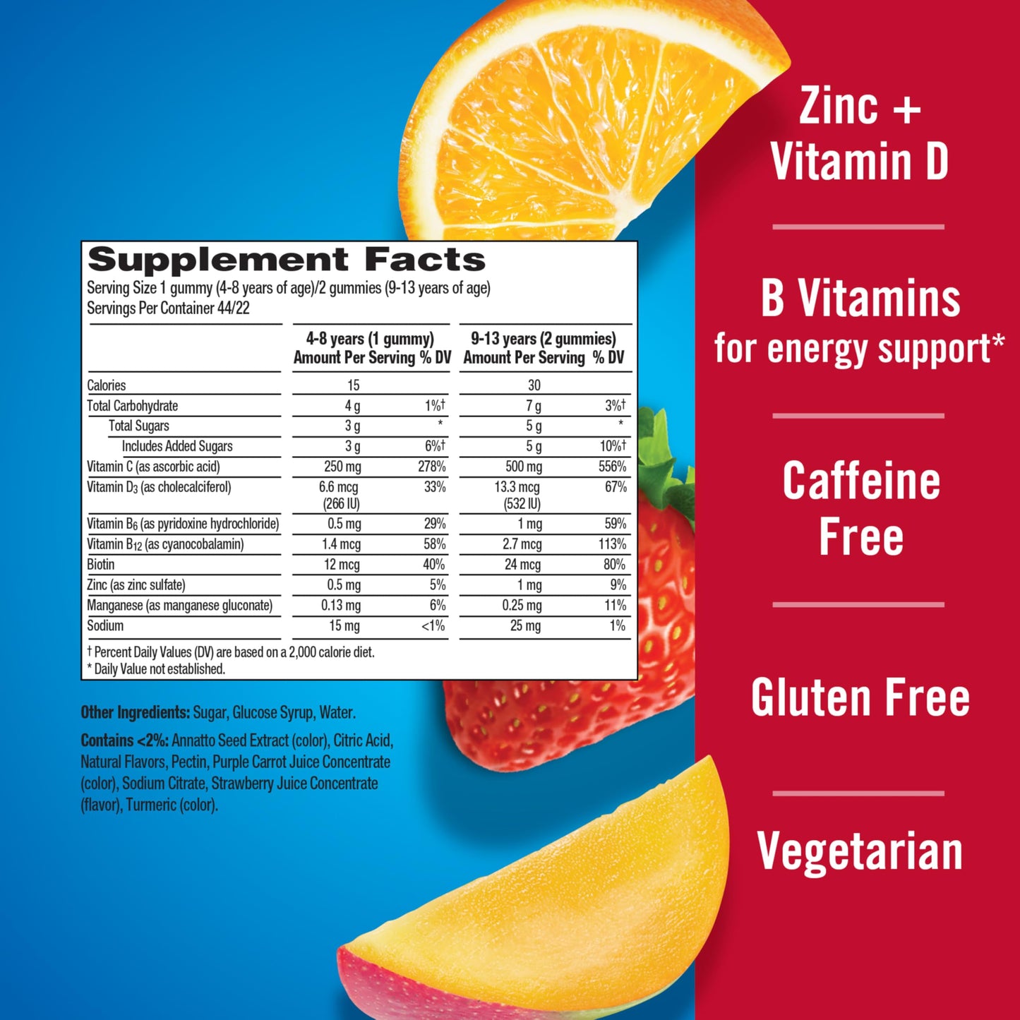Emergen-C Kidz Daily Immune Support Dietary Supplements, Flavored Gummies with Vitamin C and B Vitamins for Immune Support, Berry Bash - 44 Count