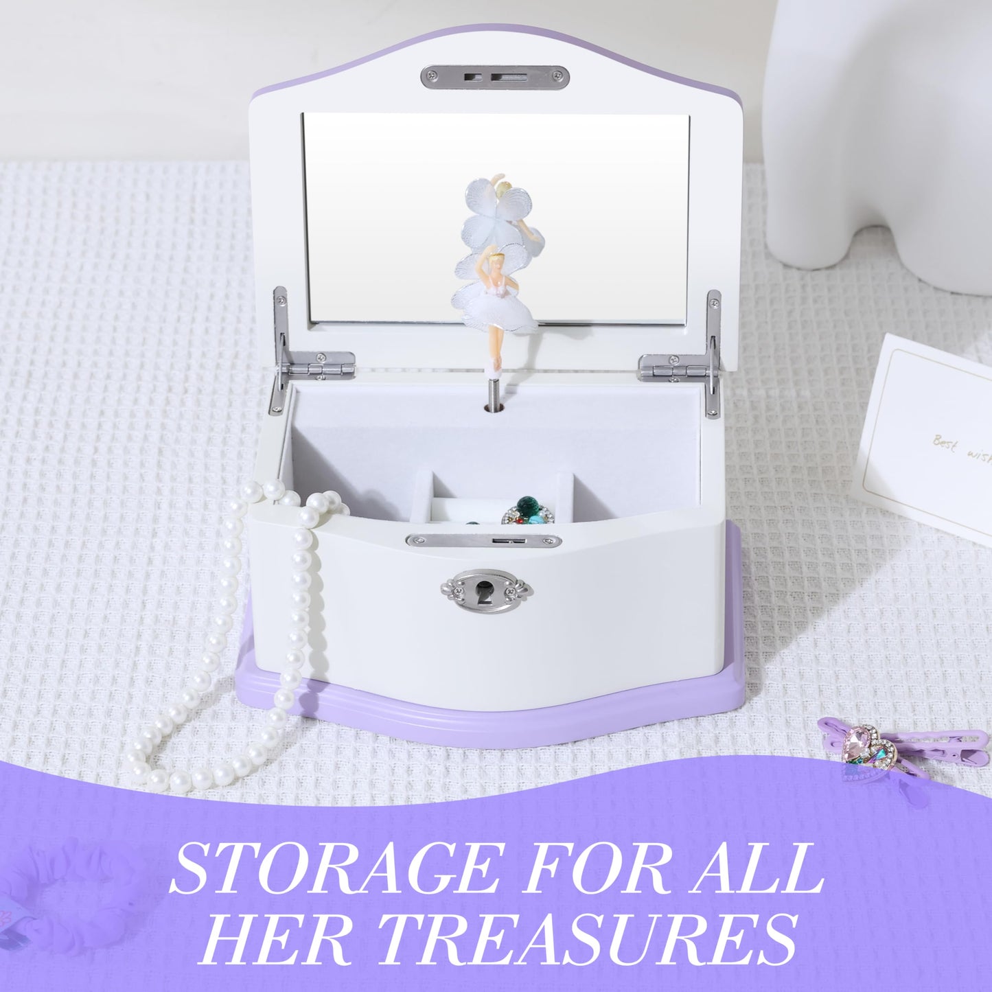 Medium Pink Ballerina Musical Jewelry Box with Mirror and Lock for Girls,Pink Kid's Jewelry Storage Music Chest,Gifts for Christmas,New Year and All Hoidays