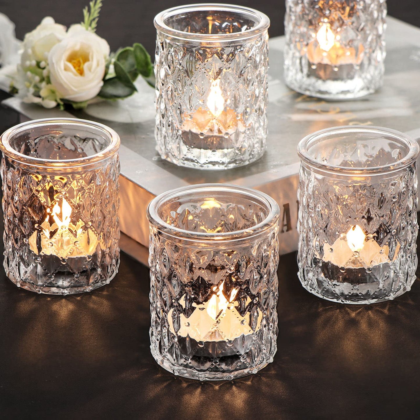 24pcs Pink Votive Candle Holders, Girl Baby Shower Decorations, Tealight Candle Holder for Valentine's Day, Wedding, Brithday Party, Table Centerpiece