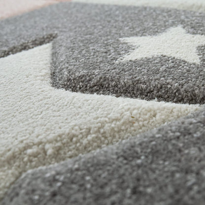 Paco Home Kids Rug for Nursery Checkered with Dots & Stars in Blue White Grey, Size: 3'11" Round