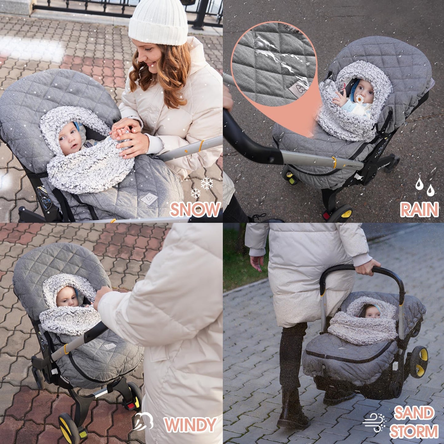 ACRABROS Car Seat Cover Baby: Winter Infant Carseat Canopy for Boy Girl Newborn Zipper Peeping Window Warm Cozy Cold Weather Waterproof Universal Fitted Heather Grey