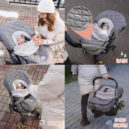 ACRABROS Car Seat Cover Baby: Winter Infant Carseat Canopy for Boy Girl Newborn Zipper Peeping Window Warm Cozy Cold Weather Waterproof Universal Fitted Heather Grey