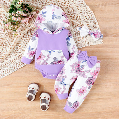 Newborn Infant Baby Girl Clothes 0-3-6-9-12-18 Months Outfits Sets Romper + Pants + Bow Headband for Girls