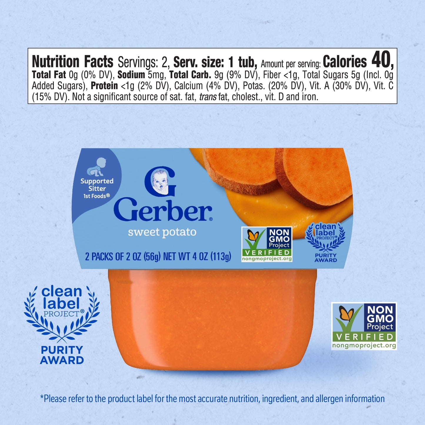 Gerber 1st Foods Baby Food Banana Puree, Natural & Non-GMO, 2 Ounce Tubs, 2-Pack (Pack of 8)