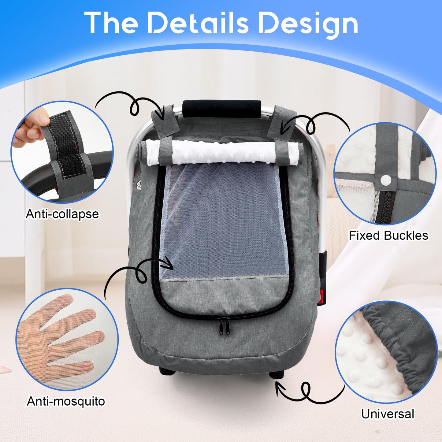 Waterproof Car Seat Cover Baby, 3D Mink Dot Infant Car Seat Cover with 2 Breathable Vents, Universal Carseat Canopy for Girls Boys, Baby Carrier Cover for All Seasons, Protect from Sunlight Rain