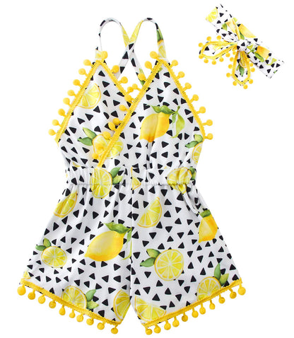 6M-3T Baby Girl Backless Bodysuit Outfit Set Romper Jumpsuit with Headband