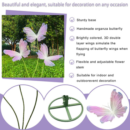 3Pcs Giant Silk Butterfly Decorations, Large Butterflys Decoration with Standing Base, for Wedding Ceremony Birthday Party Baby Shower Church Backdrop Decoration Home Decor (Pink)