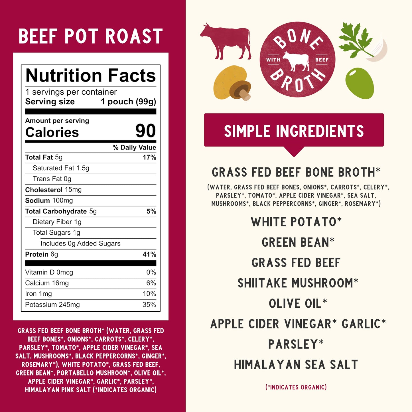 Serenity Kids 7+ Months Bone Broth Puree Made With Organic Veggies - Clean Label Project Purity Award Certified - 3.5 Ounce BPA-Free Pouch - Grass Fed Beef Pot Roast - 12 Count - Baby Food Pouch