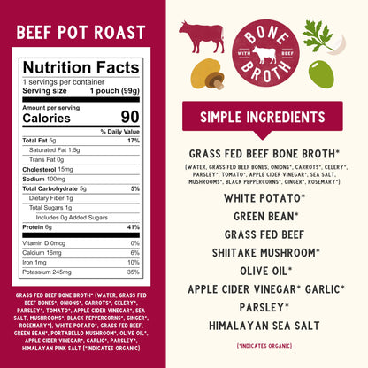 Serenity Kids 7+ Months Bone Broth Puree Made With Organic Veggies - Clean Label Project Purity Award Certified - 3.5 Ounce BPA-Free Pouch - Grass Fed Beef Pot Roast - 12 Count - Baby Food Pouch