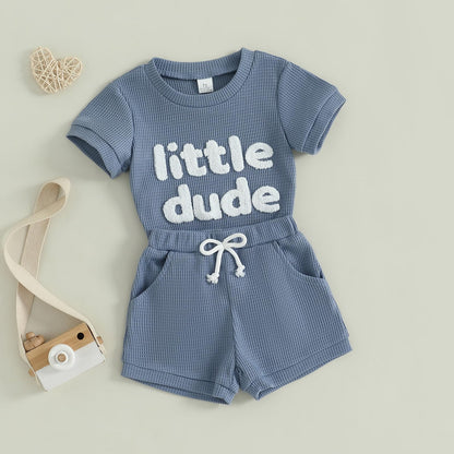 MERSARIPHY Newborn Baby Boy Summer Clothes Mama's Boy Little Dude Short Sleeve Romper Shorts Set Infant Waffle Knit Outfit