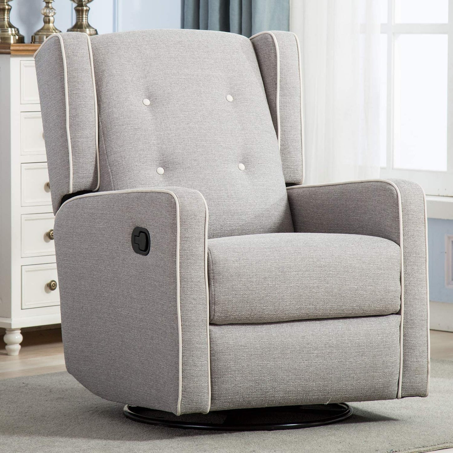 Swivel Rocker Recliner Chair, Nursery Glider Chair, Nursery Rocking Chairs, Manual Reclining Chair, White