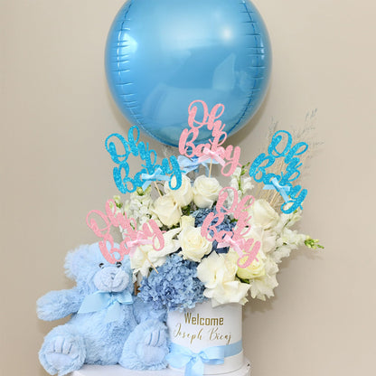 Gyufise 12Pcs Oh Baby Centerpiece Sticks Double Sided Blue Pink Bow Glitter Baby Shower Cupcake Picks Gender Reveal Table Flower Centerpieces for Baby Shower Birthday Party Supplies Gold