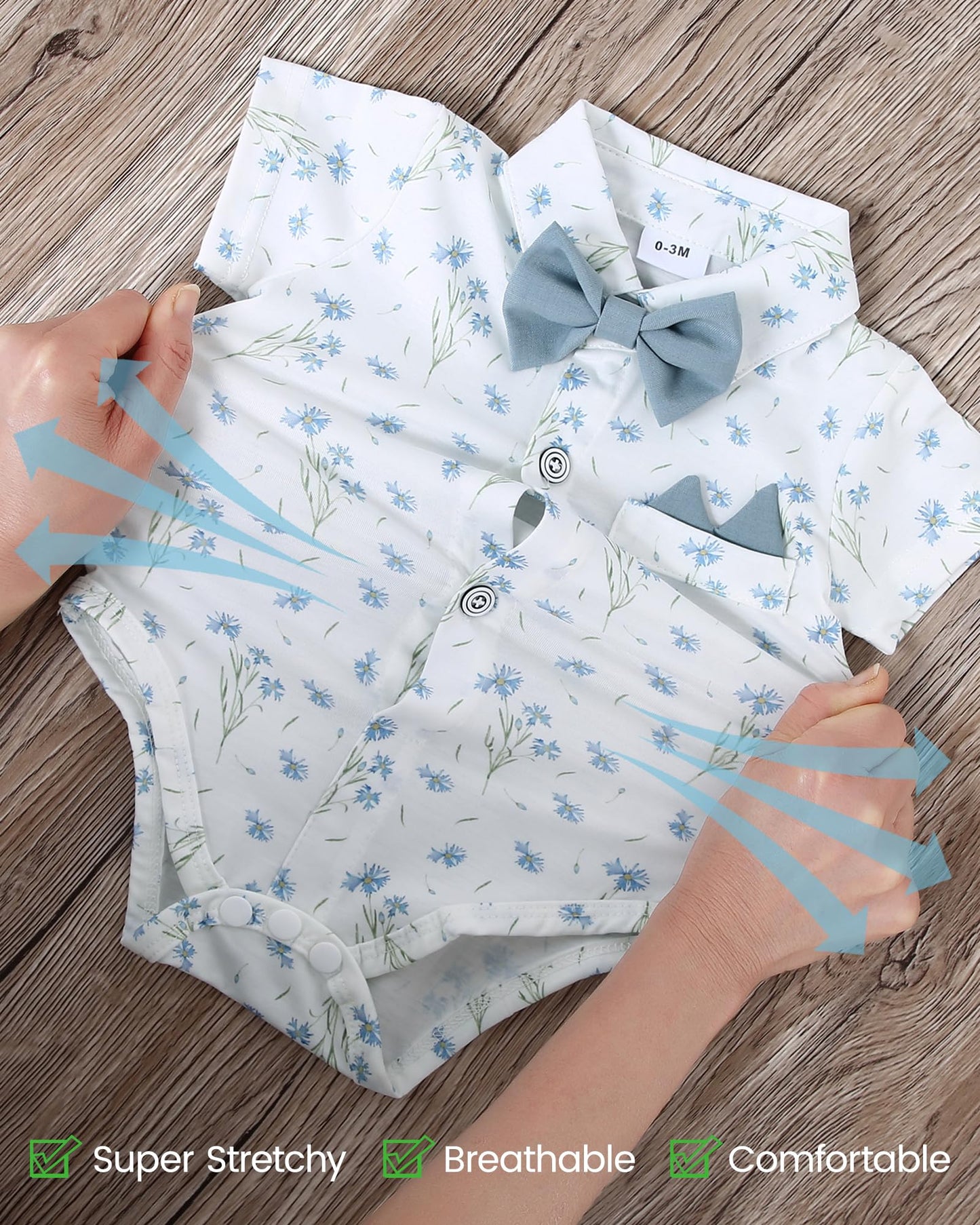 YALLET Baby Boy Clothes Suit Newborn Infant Gentleman Outfits, Formal Dress Shirt+Bowtie+Suspender Shorts Wedding Party Set