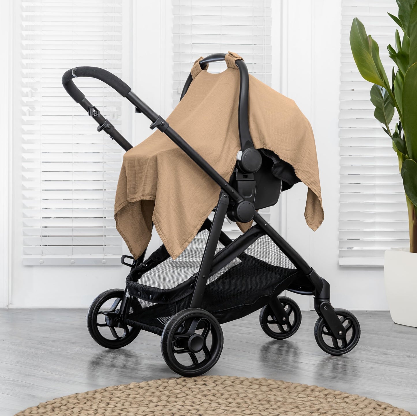 Comfy Cubs Baby Car Seat Cover - Soft, Breathable Bamboo Rayon and Muslin Cotton Blend - Lightweight Canopy for Sun, Bug, and Comfort Protection - Large Size Infant Seat Cover in Sage Design
