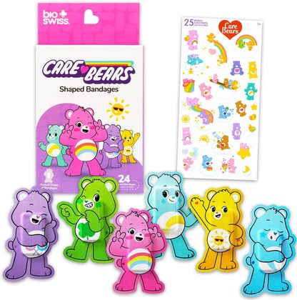 Care Bears Shaped Bandages Set for Kids - Bundle Includes 2 Boxes of 24 Count Colorful Adhesives and Stickers | Care Bears First Aid Kit Supplies for Girls, Boys