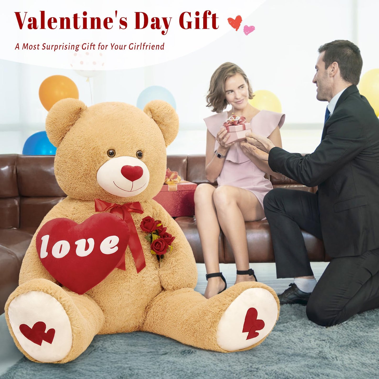 MorisMos Smile Giant Teddy Bear, 51inch Large Stuffed Bears with Big Footprints, Big Stuffed Animals Cuddly Plush Gifts for Girlfriends, Boyfriend, Dark Brown