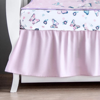 Butterfly Crib Bedding Set for Girls - 5 Pieces Including Baby Girl Blanket, 2 Crib Sheets, Crib Skirt, and Purple Butterfly Wall Sticker - White & Pink - Butterfly Nursery Decor